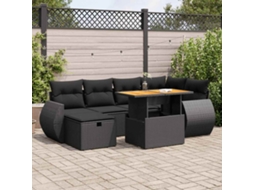 Vidaxl 8 Pcs Conjunto Sofás Jardim Com Almofadões Vime Pe/acácia Preto