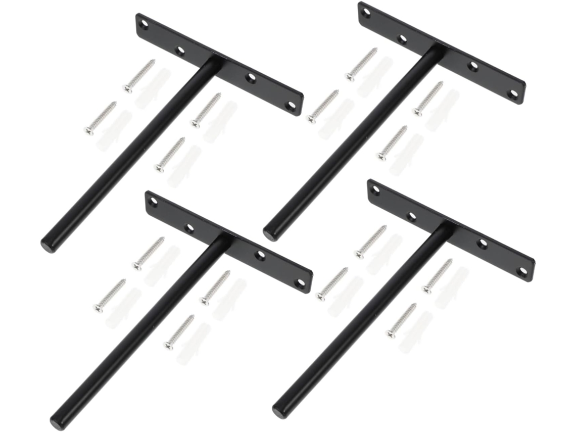 Conjunto Com 4 Suportes De Prateleira De Parede Invisíveis Em Formato De T.