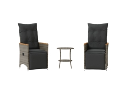 3 Pcs Conjunto Bistrô com Almofadões Vime Pe Cinza MAISON EXCLUSIVE