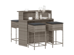 Vidaxl 5 Pcs Conjunto De Bar P/ Jardim C/ Almofadões Vime Pe Cinzento