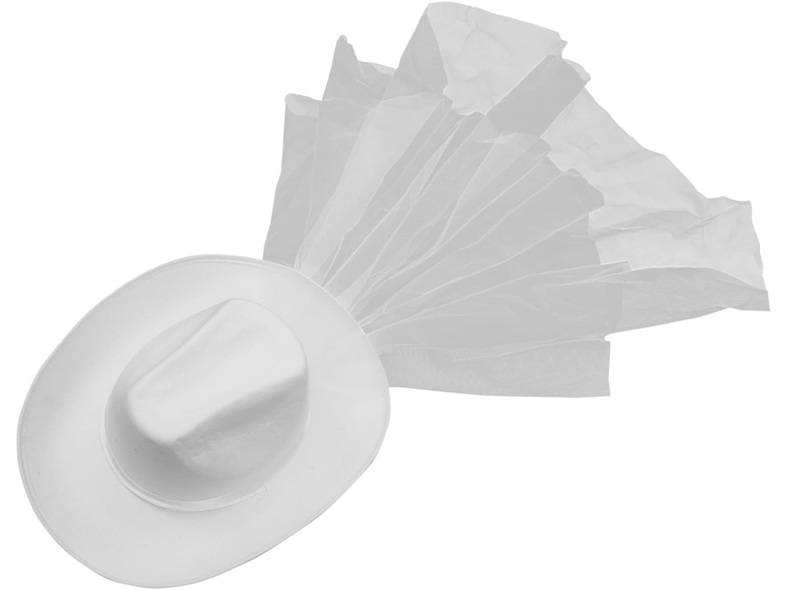 Chapéu De Cowboy Branco Com Véu - Para Uso Prático E Funcional