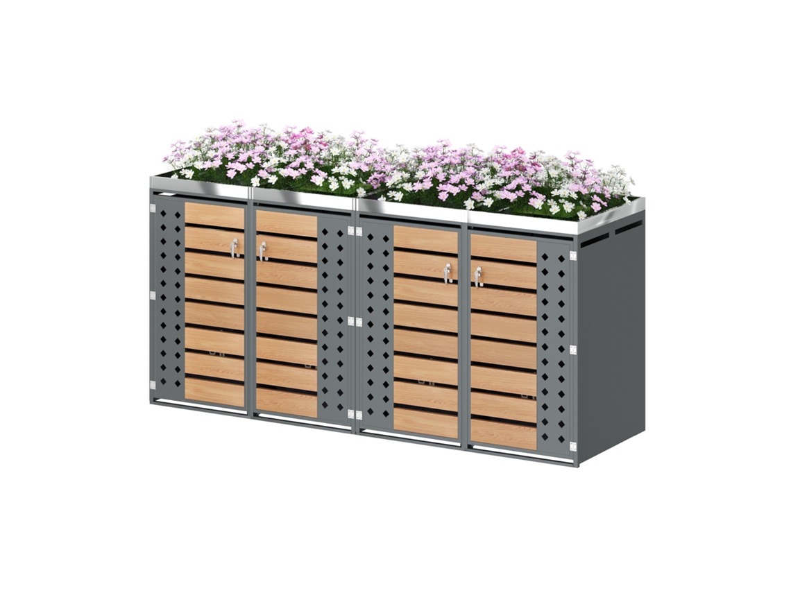 Conjunto Jardim Mesa e Cadeira Canto, Encosto 5 Posições, Aço Galvanizado, Tampo Plástico Madeira, Cinza/preto | S/MARCA
