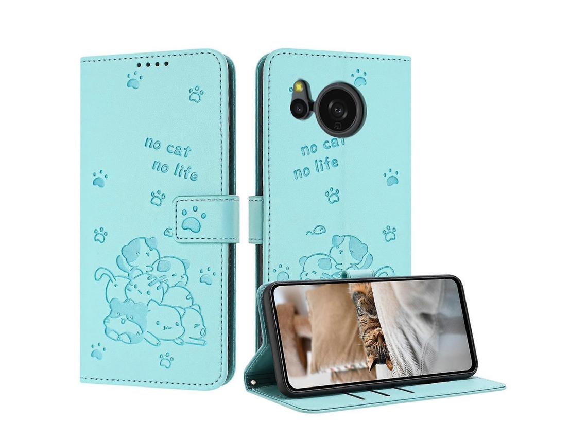 Capa De Couro Para Celular Com Estampa De Gatinho E Cordão