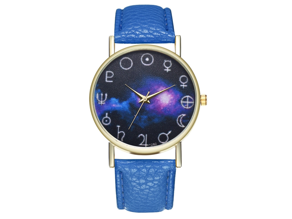 Reloj De Pulsera Unisex De Cuarzo Con Correa De Cuero Pu Patrón Nebulosa Azul Zhoulianfa
