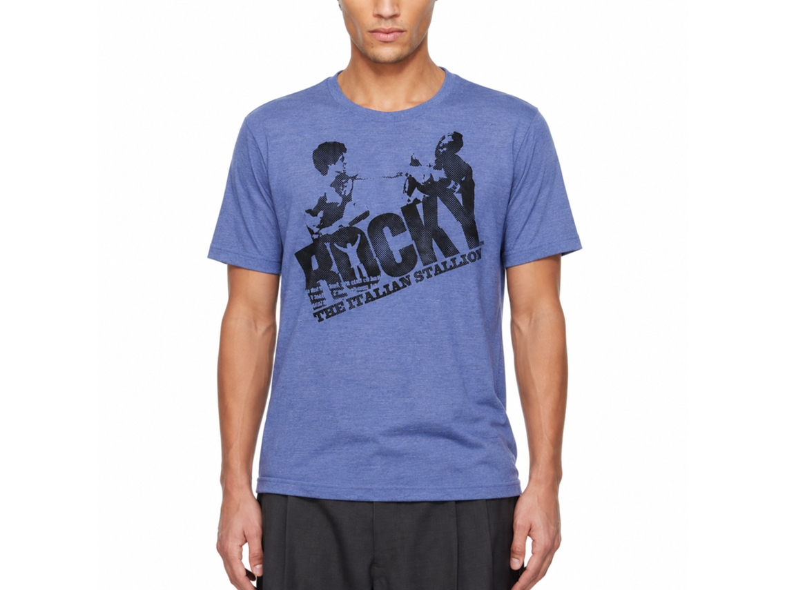 Rockinstone Rocky Movie Halftone Logo Heather Light Blue Adult T-shirt Size:s