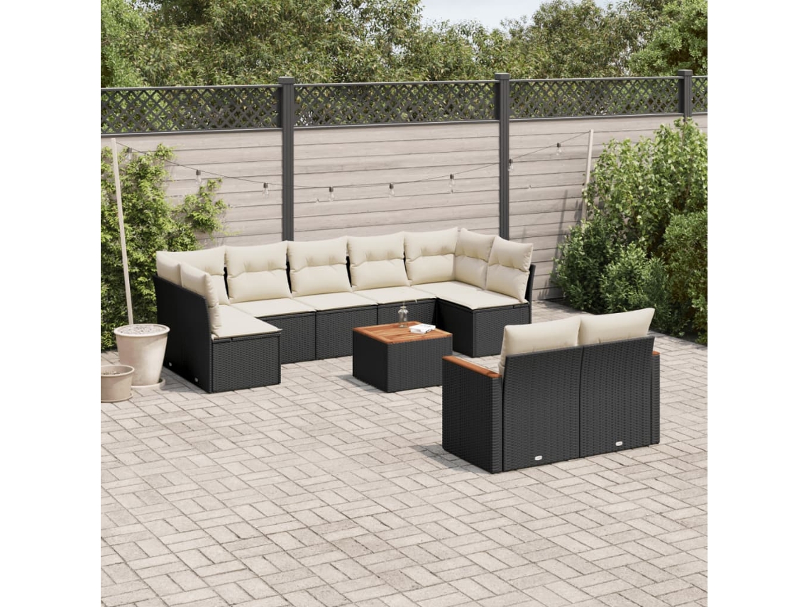 Vidaxl 10 Pcs Conjunto Sofás De Jardim C/ Almofadões Vime Pe Preto