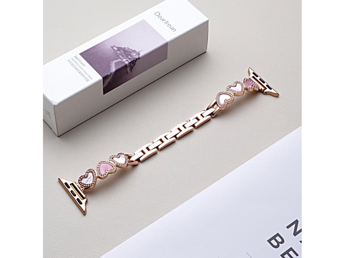 Bracelete Para Apple Watch 42/41/40/38mm - Metal Com Formato De Coração Concha Rosa Estelar