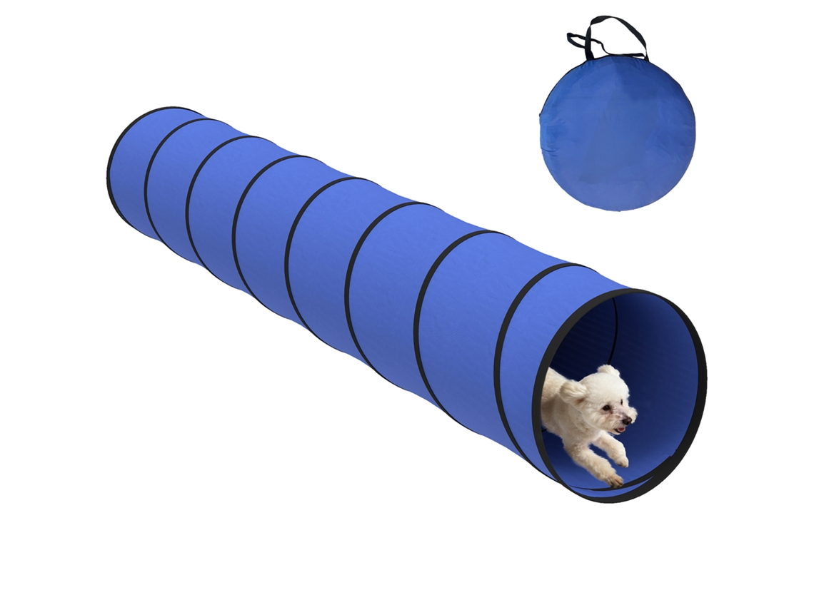 Túnel de Agility Canino 300 X 50 Cm Túnel para Cães com 4 Âncoras no Chão Túnel de Brincadeiras Carrycot para Cães Pequenos e Médios Azul Ge