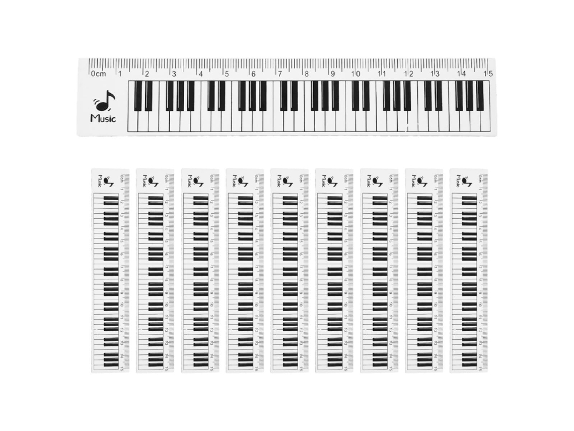 Régua escolar de plástico transparente com 10 unidades e design musical original, ferramenta de medição precisa para