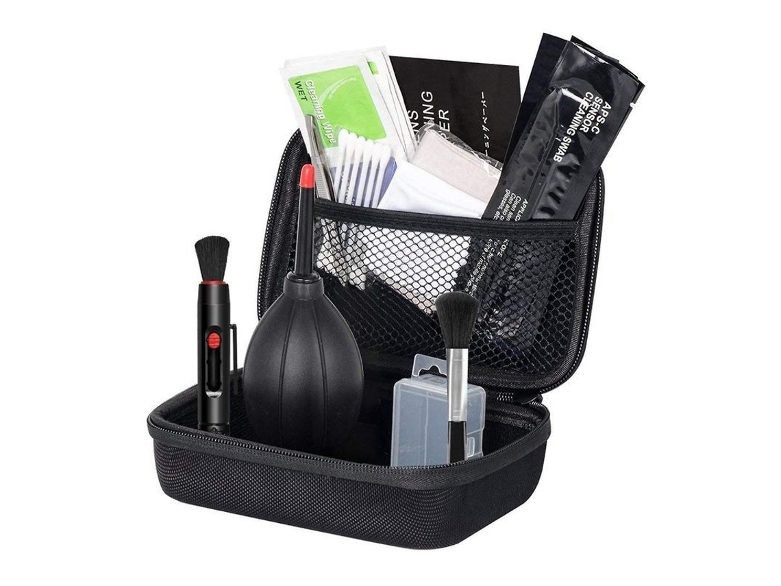 Kit de limpeza profissional para câmeras com soprador de ar, cotonetes, caneta de limpeza e acessórios essenciais, preto