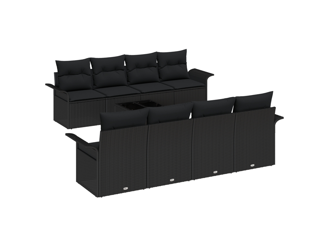 Conjunto 9 Sofá De Jardim Vidaxl Preto Vime Pe (251 X 62 X 85 Cm)