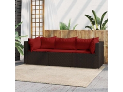Vidaxl 3 Pcs Conjunto Lounge Jardim C/ Almofadões Vime Pe Castanho
