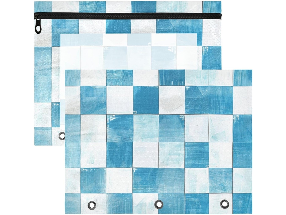 Conjunto de 2 Estojos Lápis com Três Furos para Fichários 3 Argolas Material Arte Azul Claro e Branco Estamp