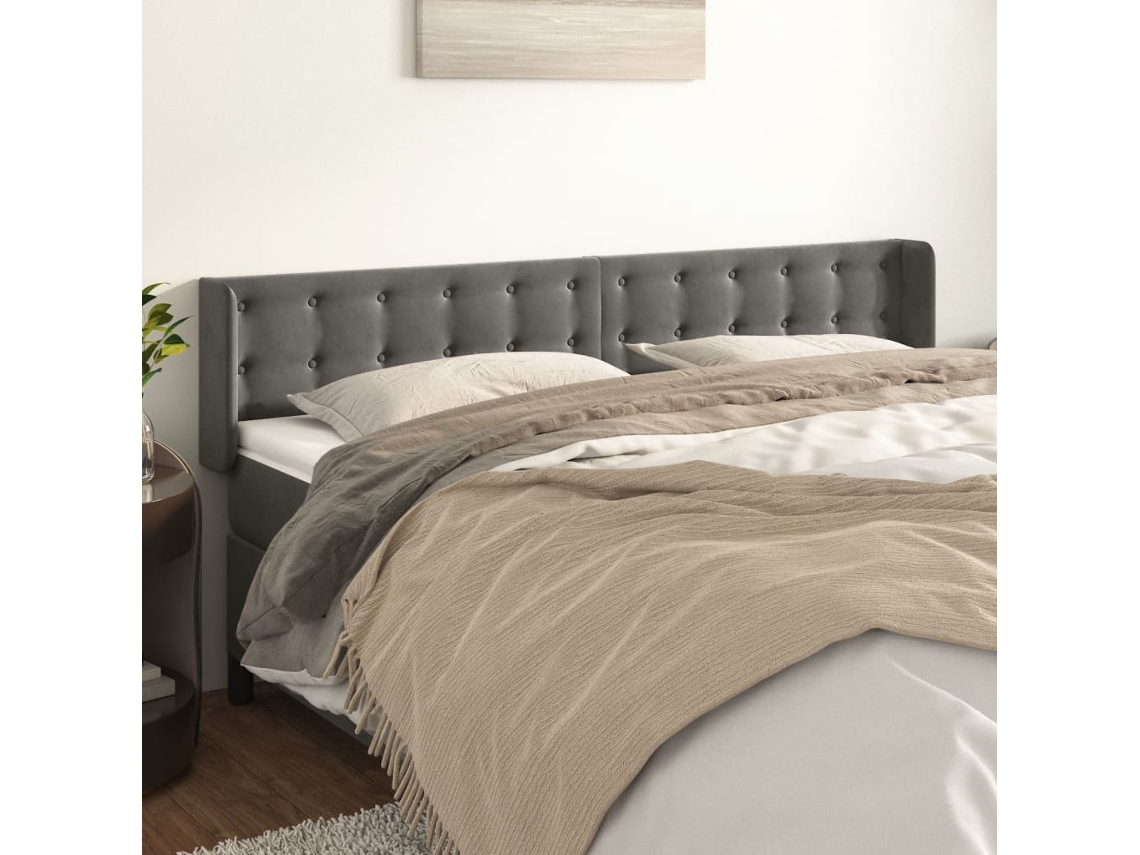 Cabeceira De Cama C/ Abas Veludo 163x16x78/88cm Cinzento Escuro Pangshiyuan