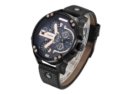 Relógio Masculino Cagarny 6820 Com Mostrador Redondo Grande, Pulseira De Couro E Movimento Duplo De Quartzo.