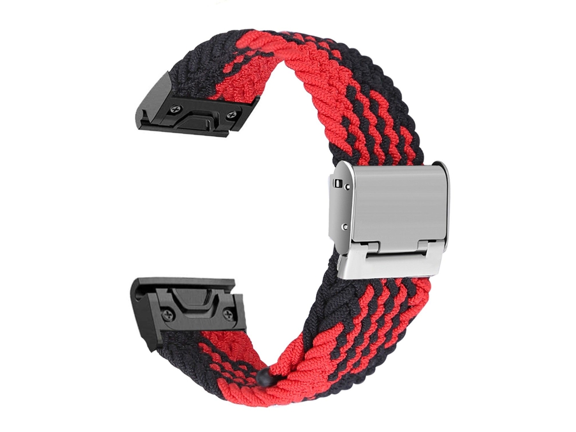 Bracelete entrançada Solo loop ajustável para Garmin MARQ Commander Vermelho e Preto