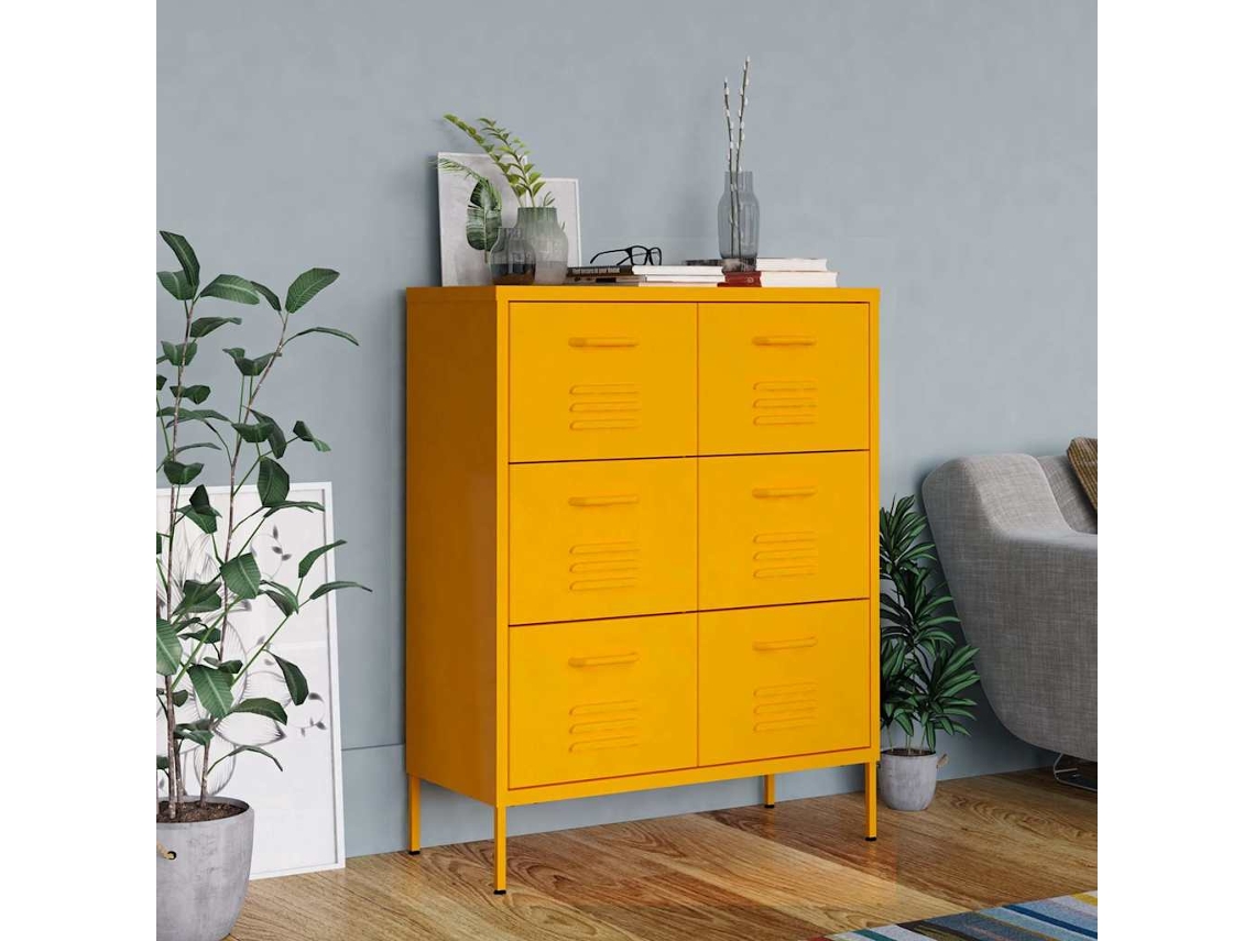 Vidaxl Armário Com Gavetas Aço 80x35x101,5 Cm Amarelo Mostarda