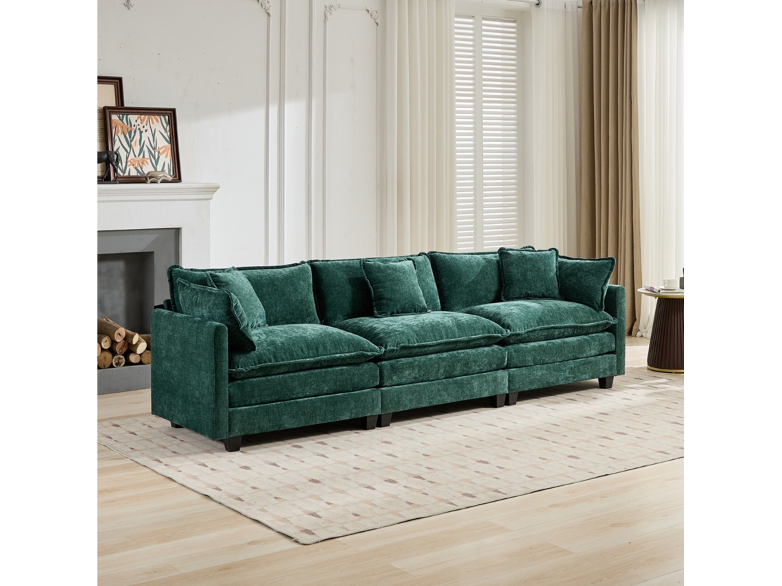 Sofá Cloud 3l Verde, Modular, Chenille, S/ Braços.-pl