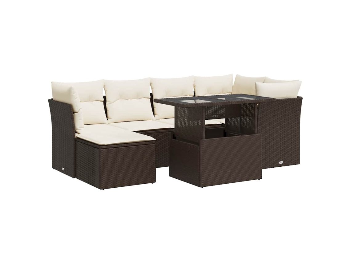 Conjunto de 7 Sofás de Jardim com Almofadões Vime Pe Castanho MAISON EXCLUSIVE (7 pcs)