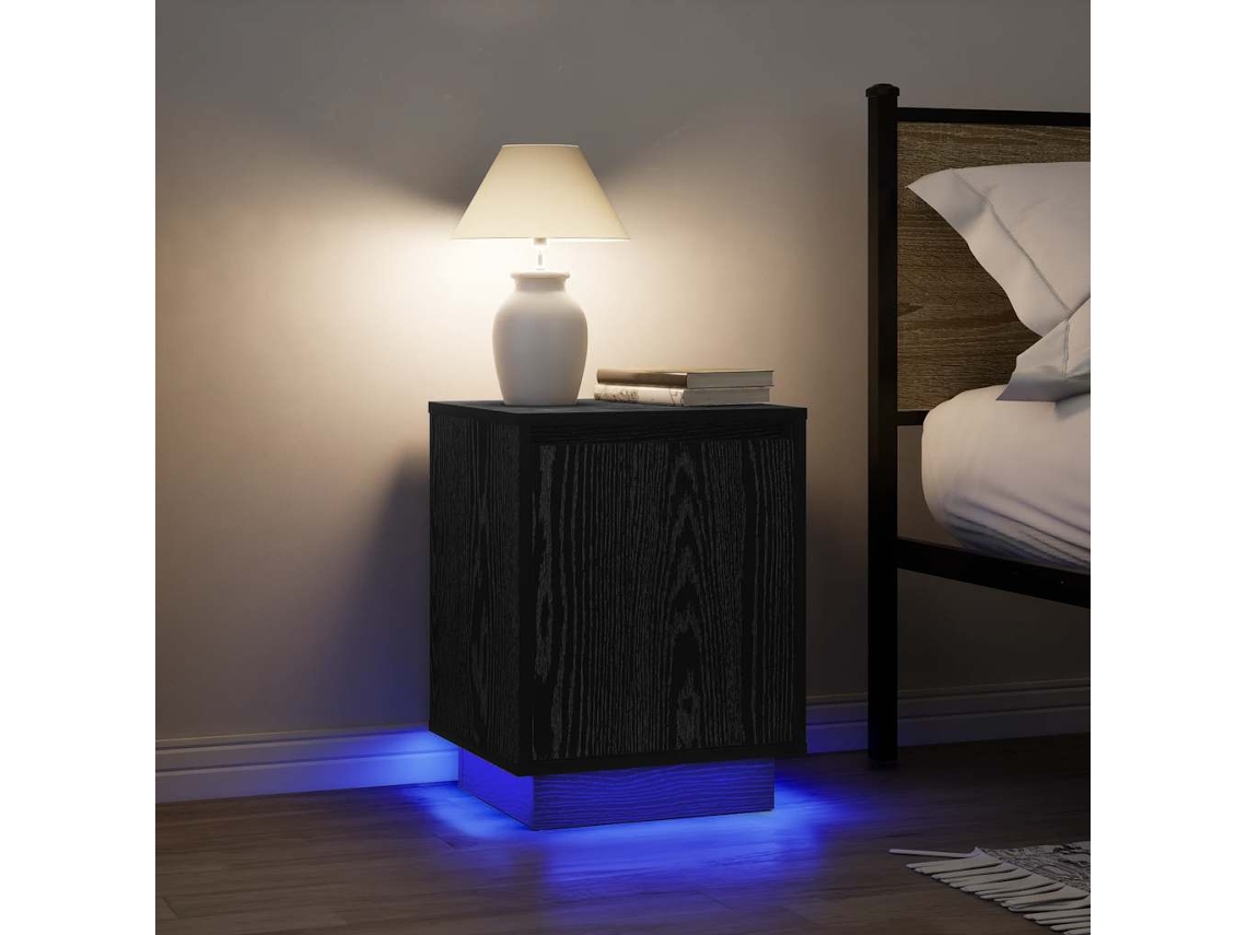 Vidaxl Mesas Cabeceira C/ Luzes Led 2 Pcs 38x34x50 Cm Preto
