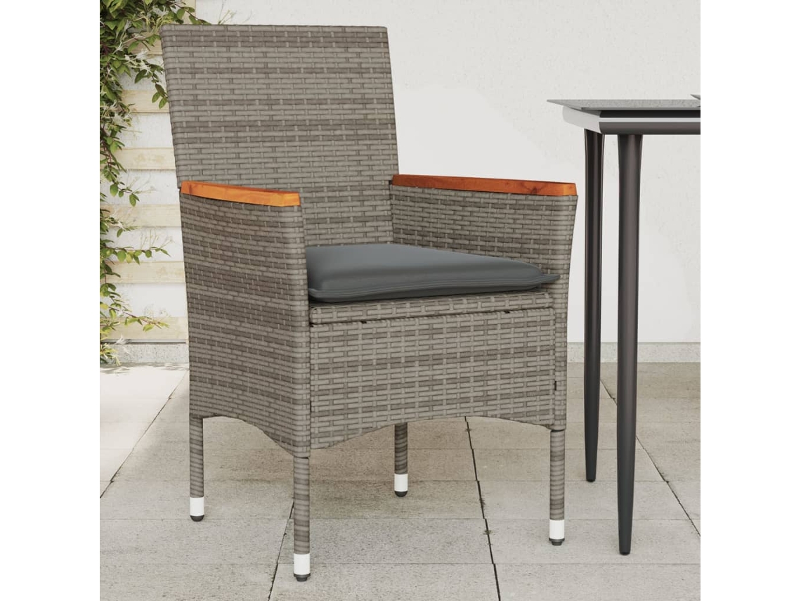 Cadeiras De Jardim Com Almofadões 2 Pcs Vime Pe Cinza Dkd Home Decor