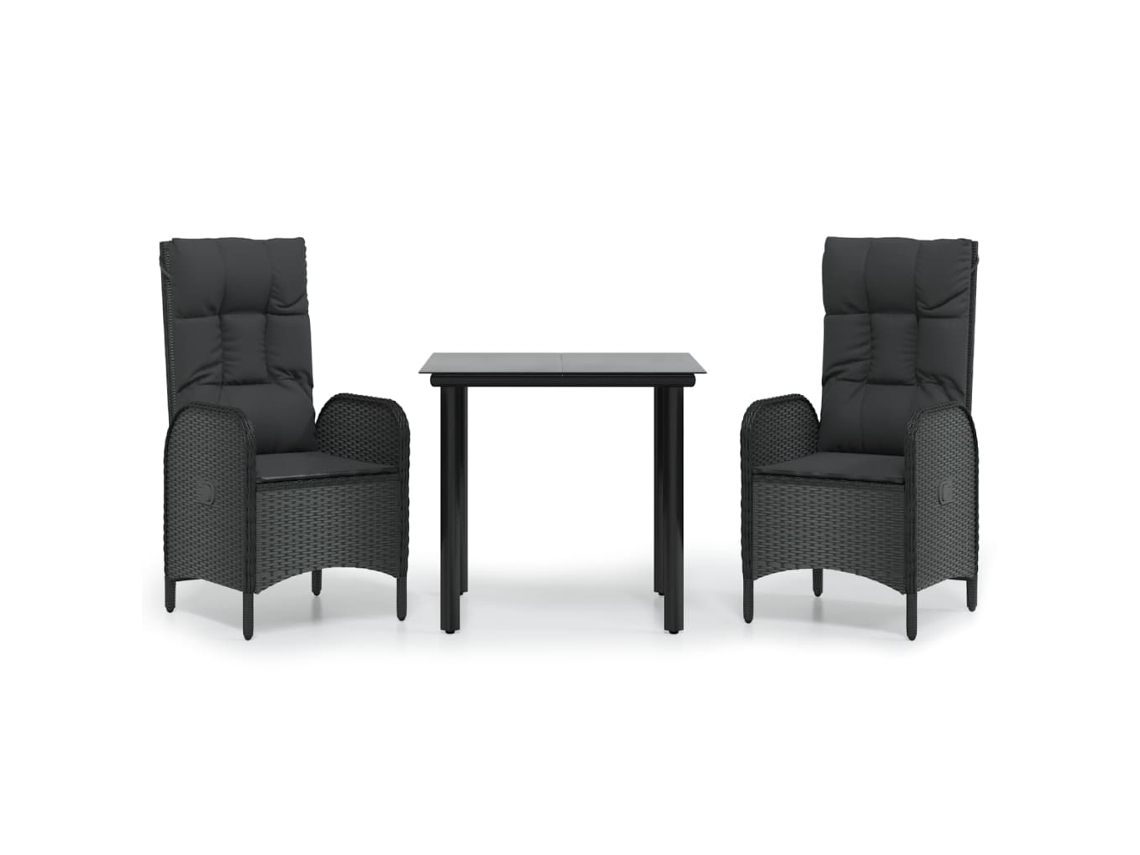 Maison Exclusive - 3 Pcs Conjunto De Jantar P/ Jardim C/ Almofadões Vime Pe Preto