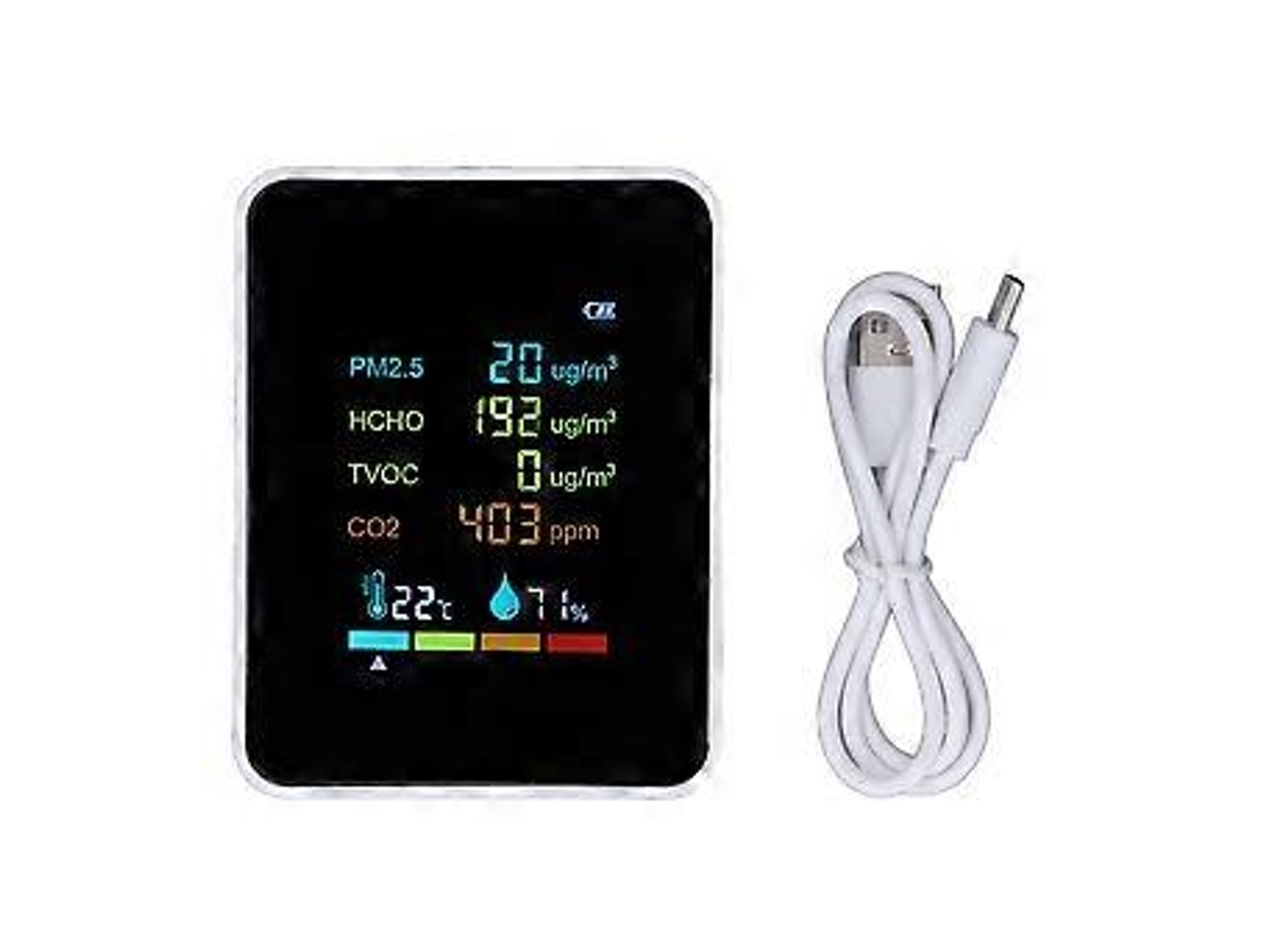 Medidor de qualidade do ar Slowmoose com display digital, detector de partículas PM2,5, HCHO, TVOC e CO2 com bateria integrada