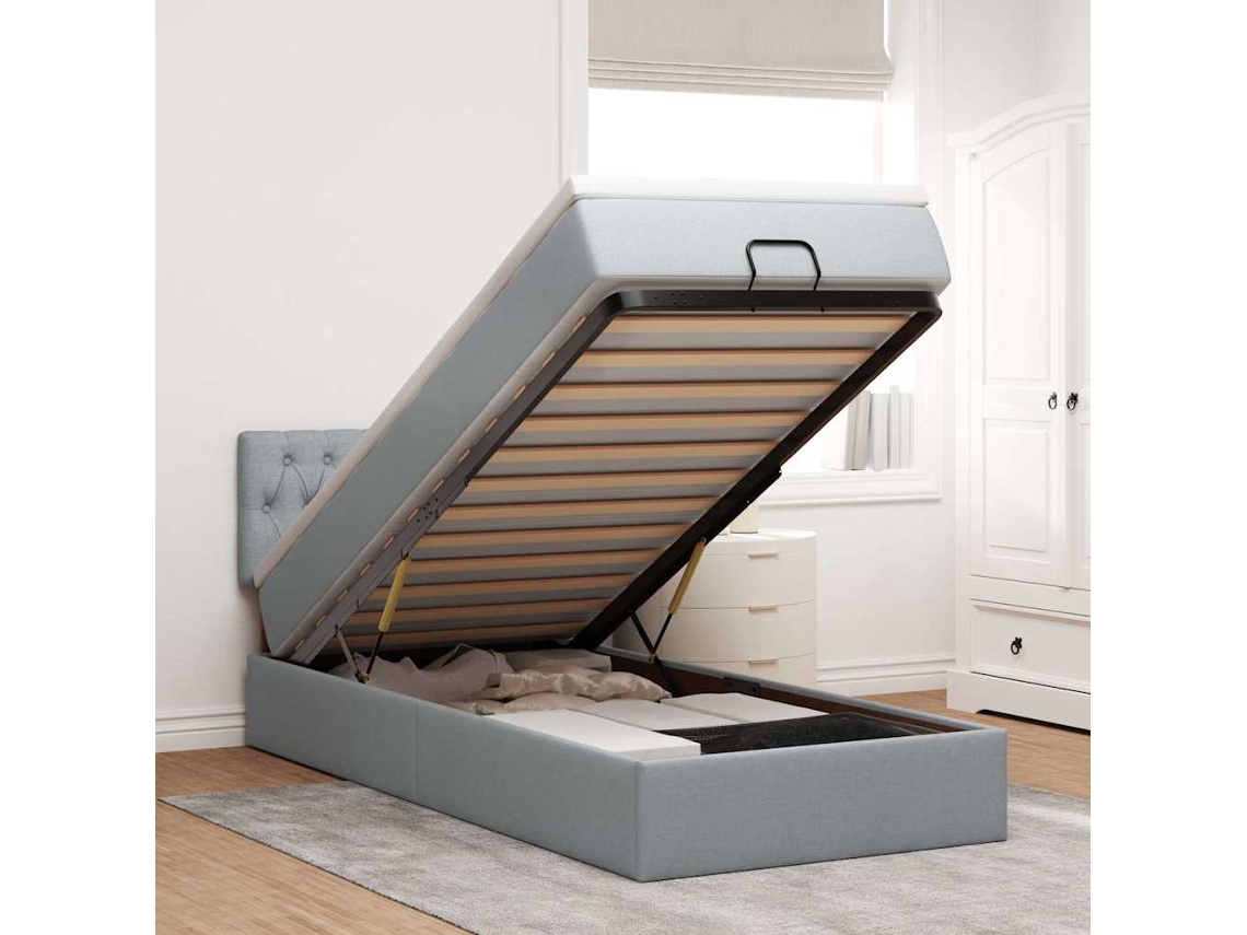 Vidaxl Cama Otomana Com Colchão 100x200 Cm Tecido Cinzento Claro