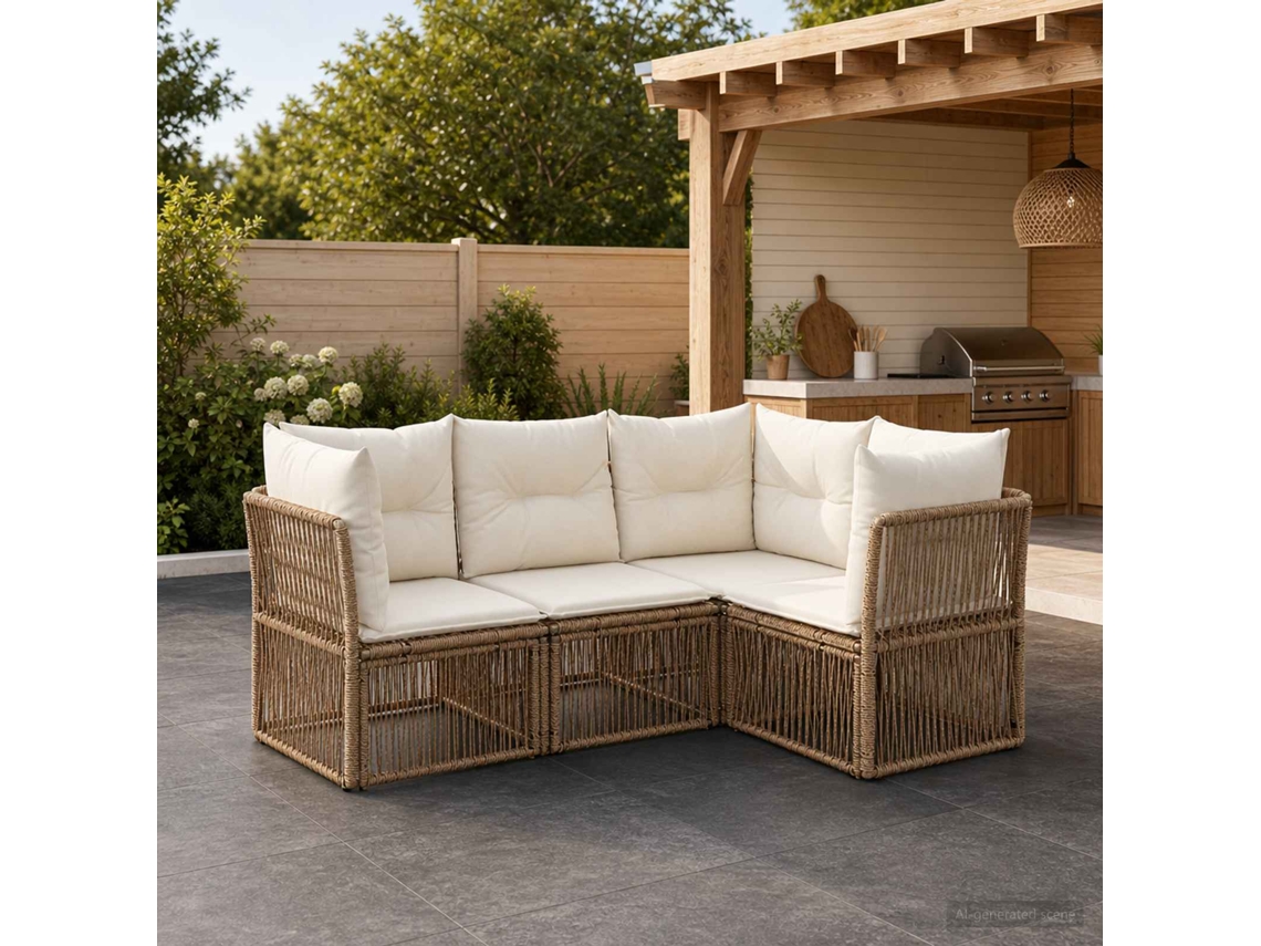 Vidaxl Conjunto De Sofá De Jardim 4 Unid. Bege Vime Pe