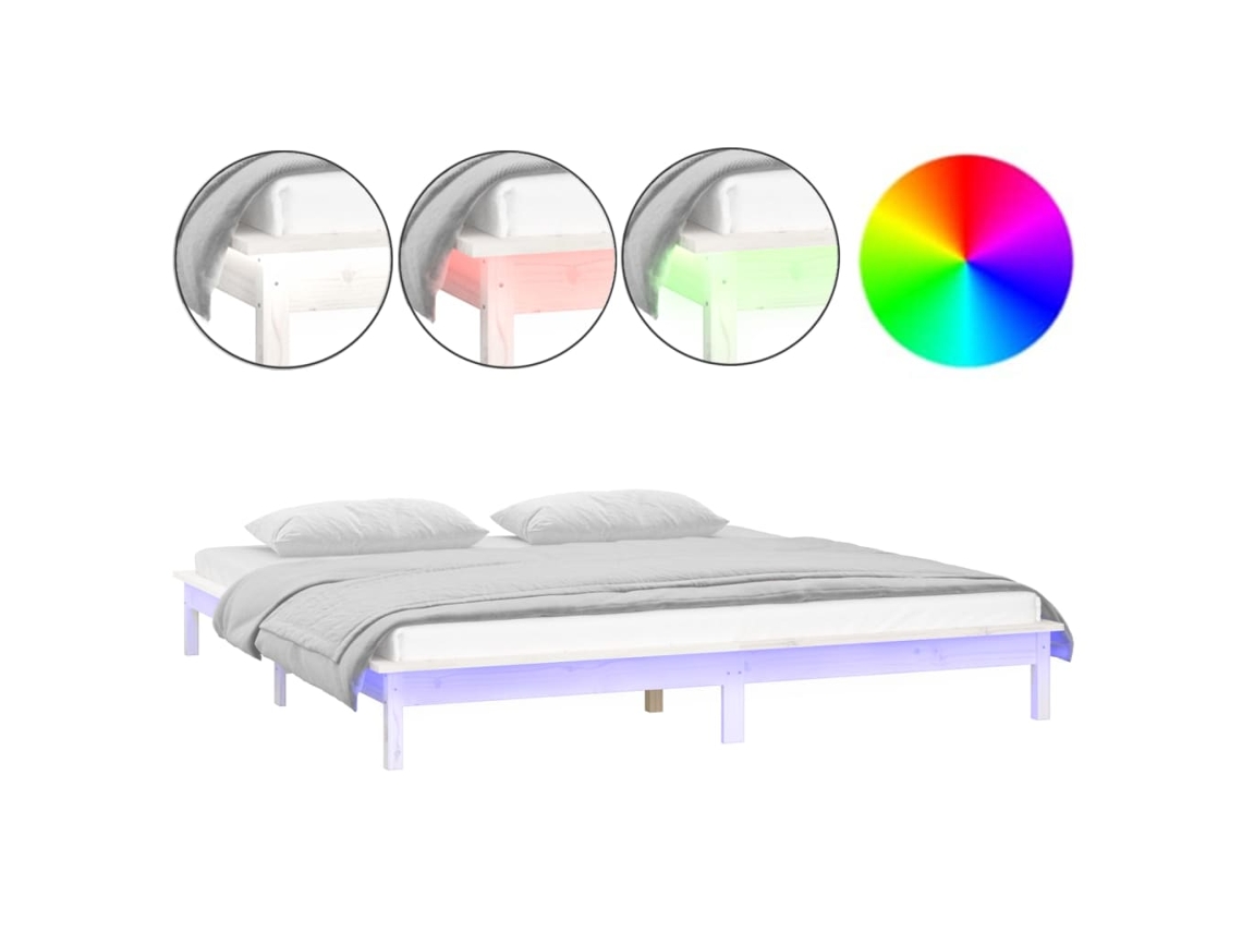 Estrutura de Cama com Leds MAISON EXCLUSIVE em Madeira Maciça Branco (160x200 cm)