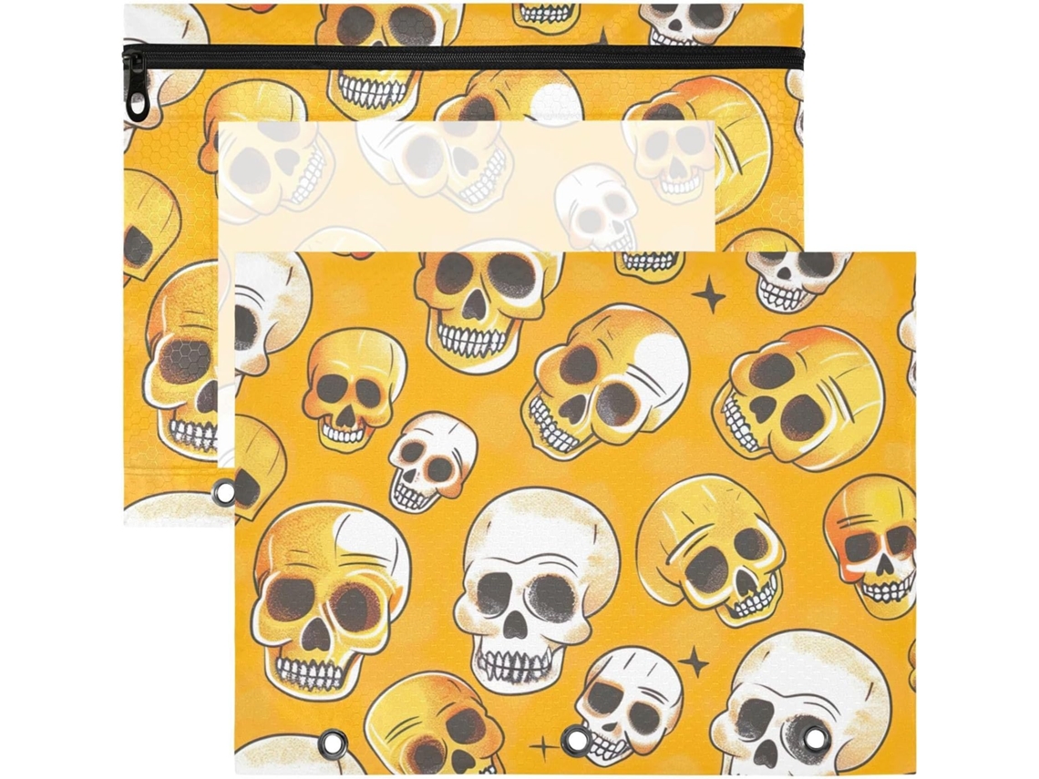 Frmg A0900063a Pasta Caveira Laranja, Bolsos Lápis Fichário De 3-argolas A4 Com Fecho, Pastas Documentos