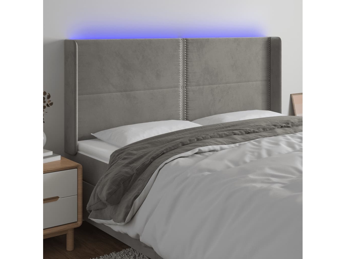 Cabecero de terciopelo con luces LED 183x16x118/128cm Gris Claro