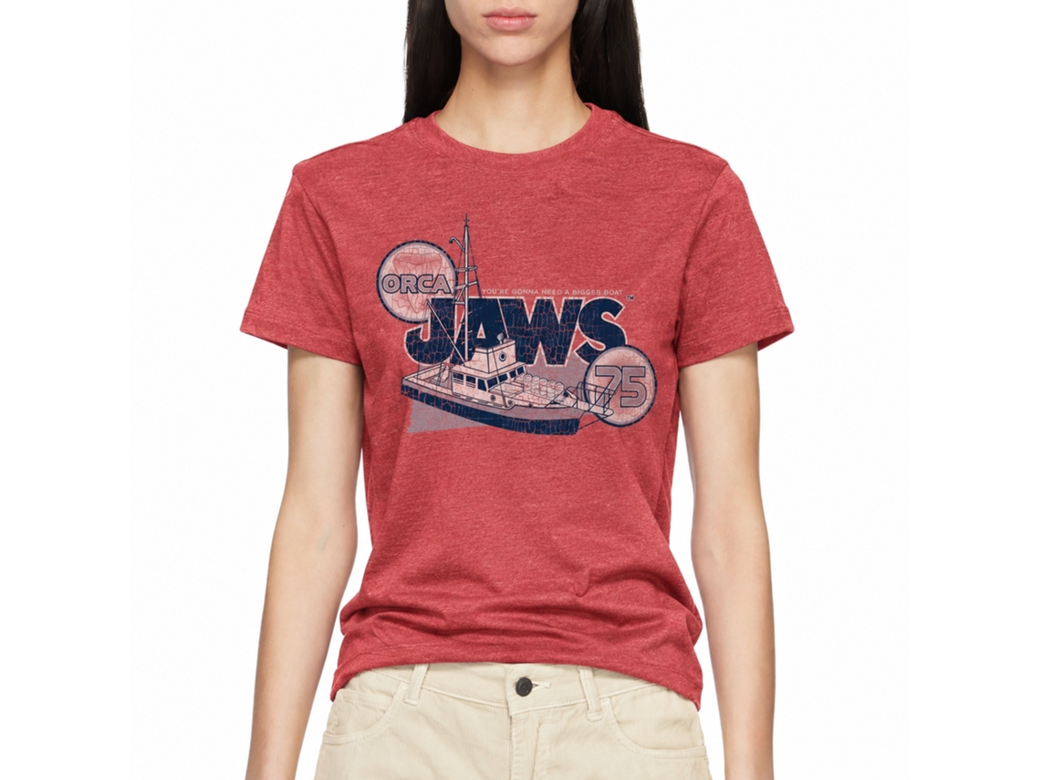 Rockinstone Jaws Movie Orca 75 Solid Red Adult T-shirt Size:xxl