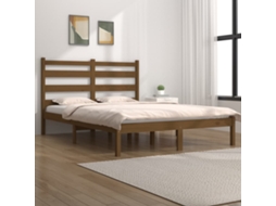 Estrutura De Cama 200x200 Cm Pinho Maciço Castanho Mel