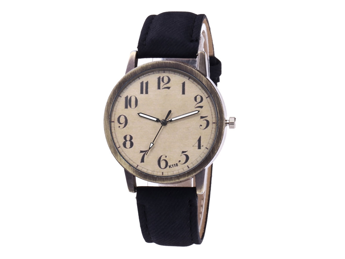 Relógio de pulso casual unissex Zhoulianfa com pulseira de jeans e movimento de quartzo (preto)