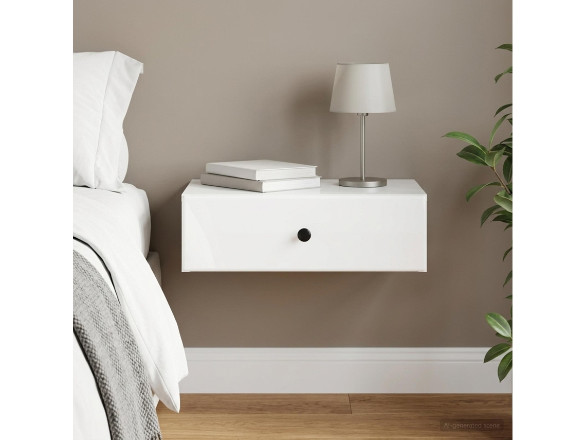 Vidaxl Mesa Lateral De Parede Branco Brilhante 59 X 34,5 X 17 Cm
