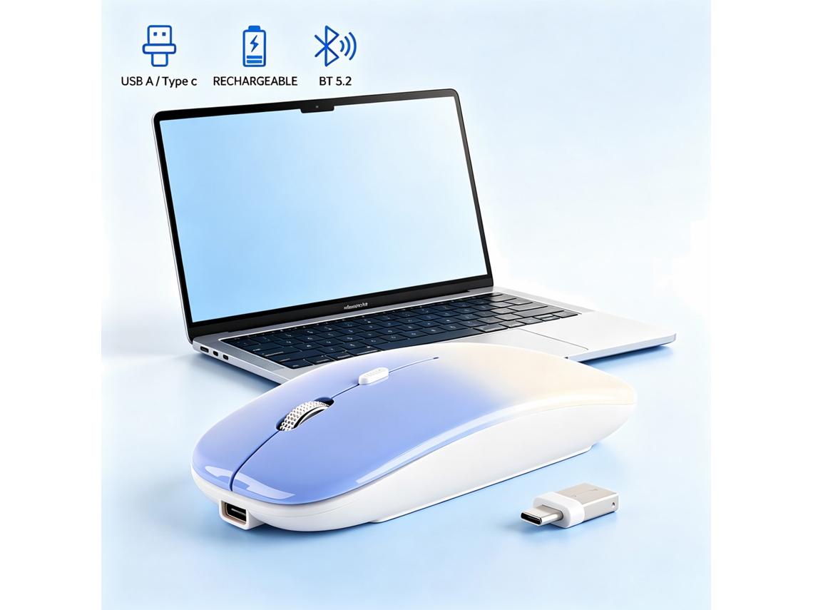 Mouse Sem Fio Silencioso Com Três Modos (bluetooth/usb/tipo C), Compatível Com Laptops.