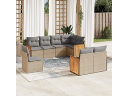 Vidaxl 8 Pcs Conjunto De Sofás P/ Jardim Com Almofadões Vime Pe Bege