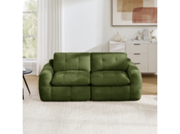 Sofá Modular 2 Lugares Em Chenille Acolchoado, Formato Quadrado, Espuma 32d, Assento Profundo, Verde