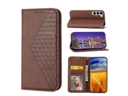 Capa De Celular Em Couro Sintético Com Textura De Grade Cúbica E Revestimento Magnético Para Samsung Galaxy S23+ 5g