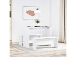 Vidaxl 3 Pcs Conj. Mesa De Jantar E Banco Derivados De Madeira Branco