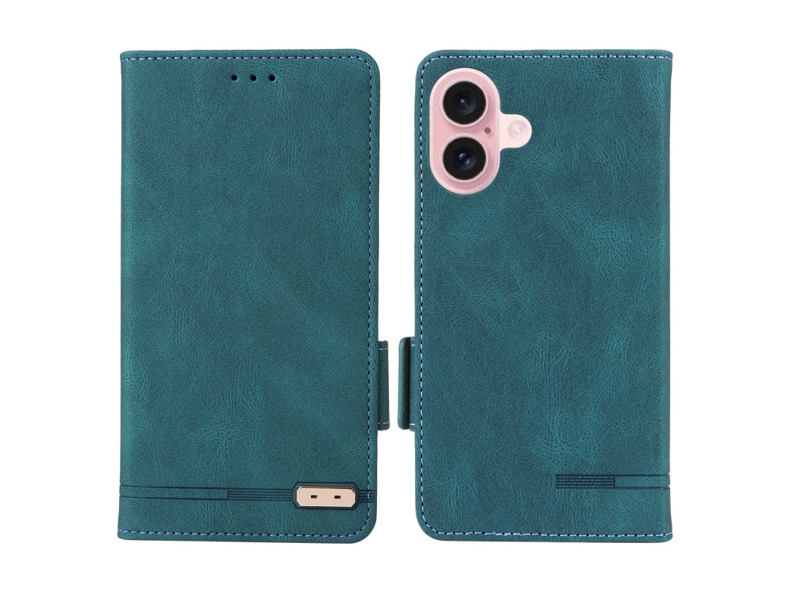 Capa Em Couro Pu Azul, Para Apple Iphone 16 Plus