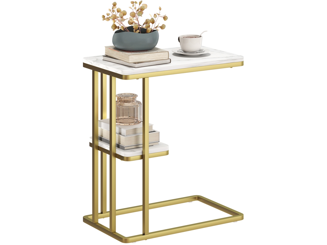 Mesa de Centro 100x50x45 58,5cm Branco e Madeira, bancada elevatória | S/MARCA