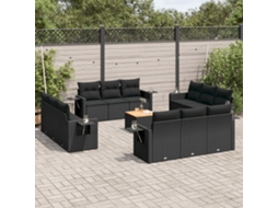 Vidaxl 13 Pcs Conjunto de Sofás de Jardim com Almofadões Vime Pe Preto