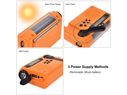 Rádio de Emergência Portátil Solar AM FM SW com Lanterna LED Bateria 2000mAh Alarme SOS | S/MARCA