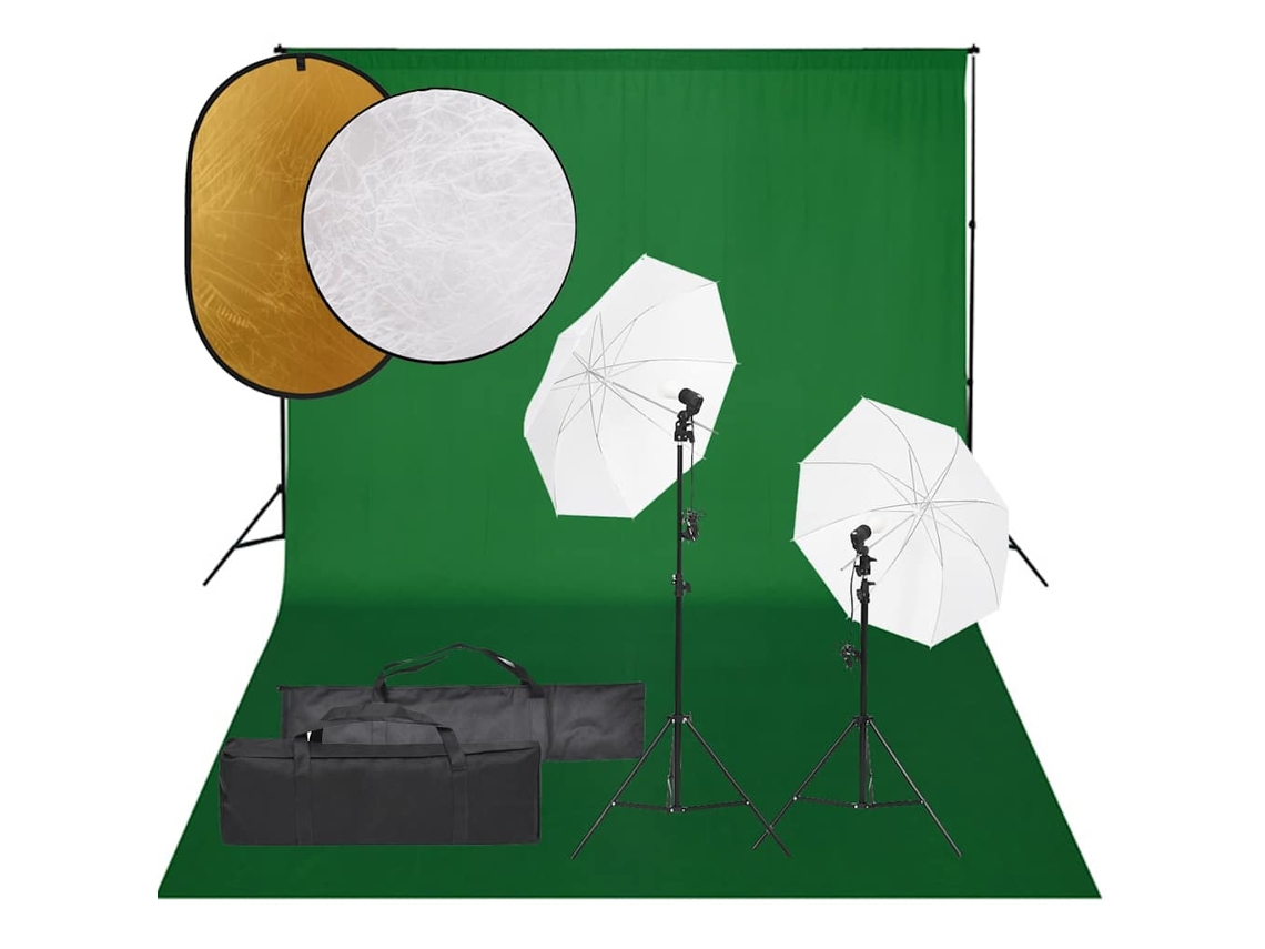 Vidaxl Kit Estúdio Fotográfico C/ Conj. De Iluminação/fundo/refletor
