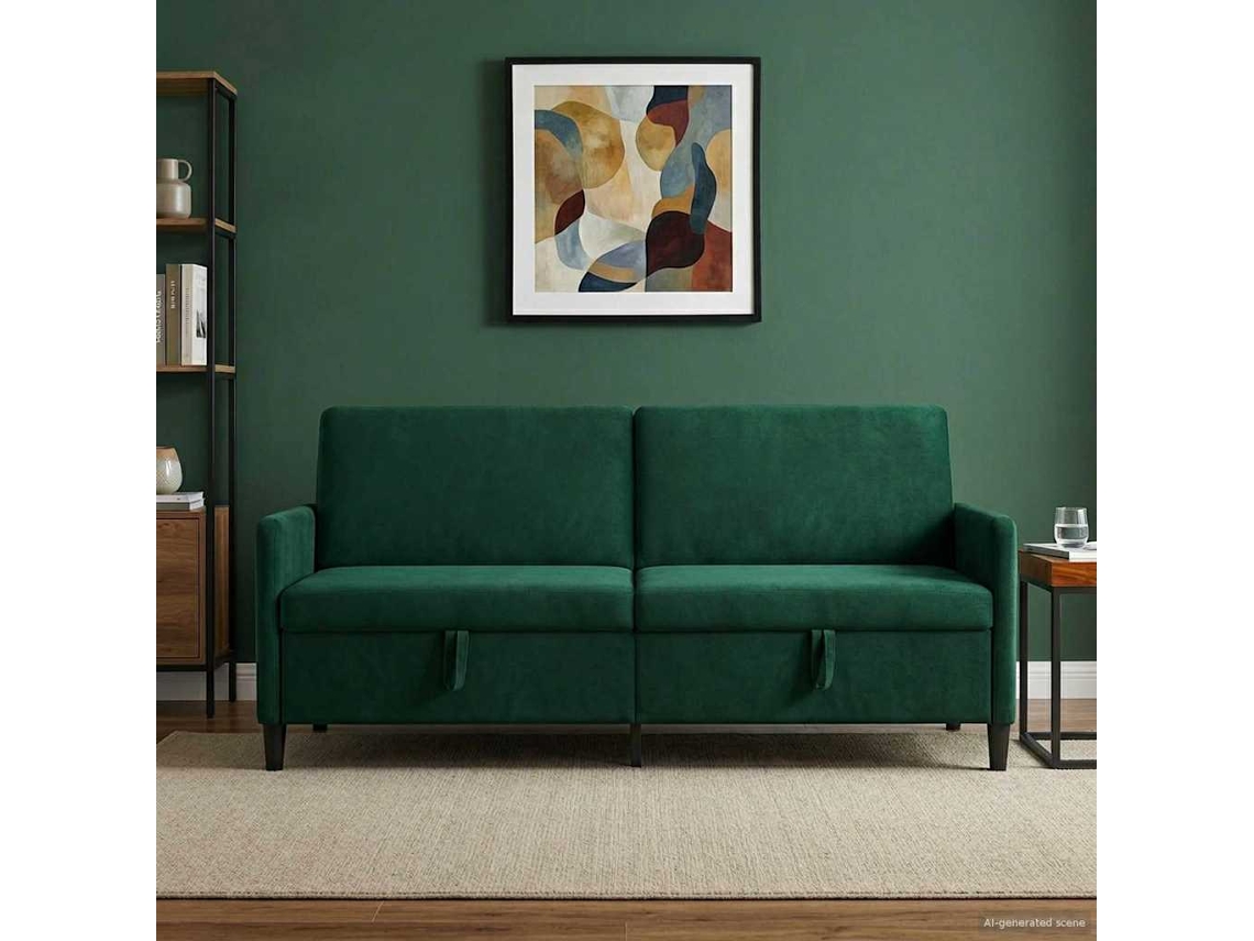 Vidaxl Sofa Com Armazenamento Verde-escuro 192 X 78 X 87 Cm Poliéster