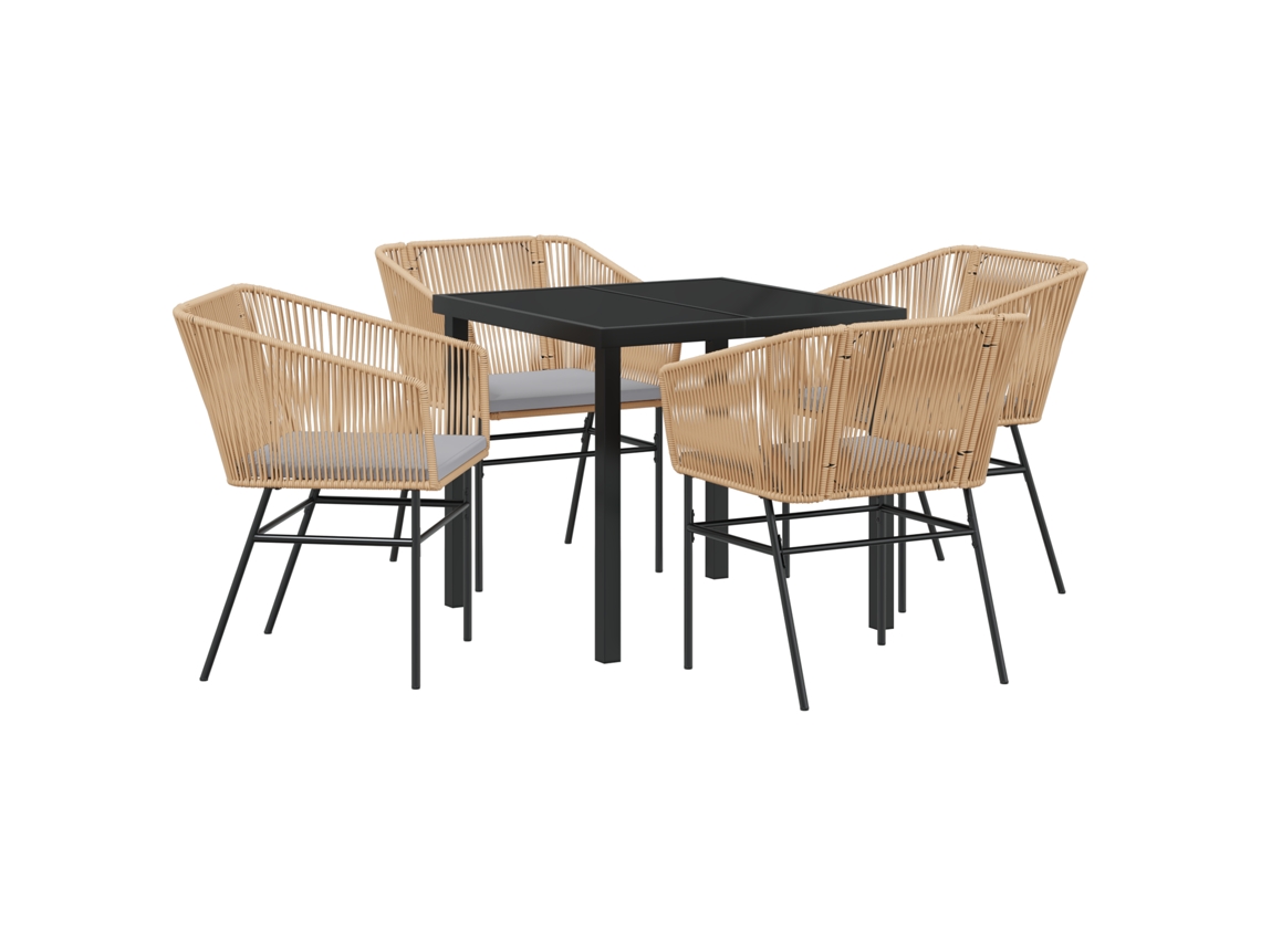 Conjunto 5 De Jantar De Jardim De Vidaxl Com Almofadas Em Rattan Sintético Marrom