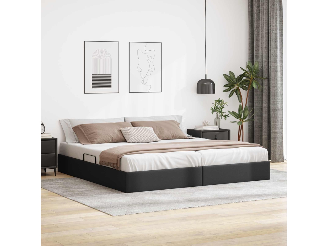 Vidaxl Estrutura De Cama Ottoman Preto 200 X 200 Cm Couro Sintético