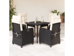 Vidaxl 5 Pcs Conjunto De Jantar P/ Jardim C/ Almofadões Vime Pe Preto